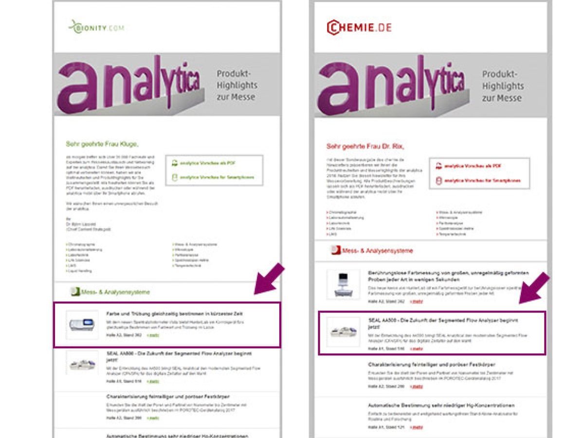 Produkthinweis in der Newsletter-Sonderausgabe